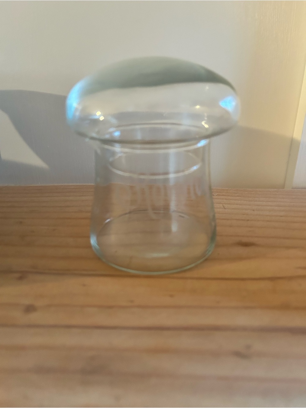 Vtg Mushroom Shaped Clear Glass Storage Jar Apothecary Canister w/ Lid Terrarium